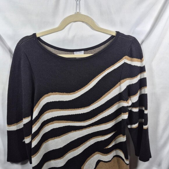 Chicos Sweater Womens M Black Brown Knit Pullover Tunic Length 3/4 Sleeve Top - Picture 3 of 7